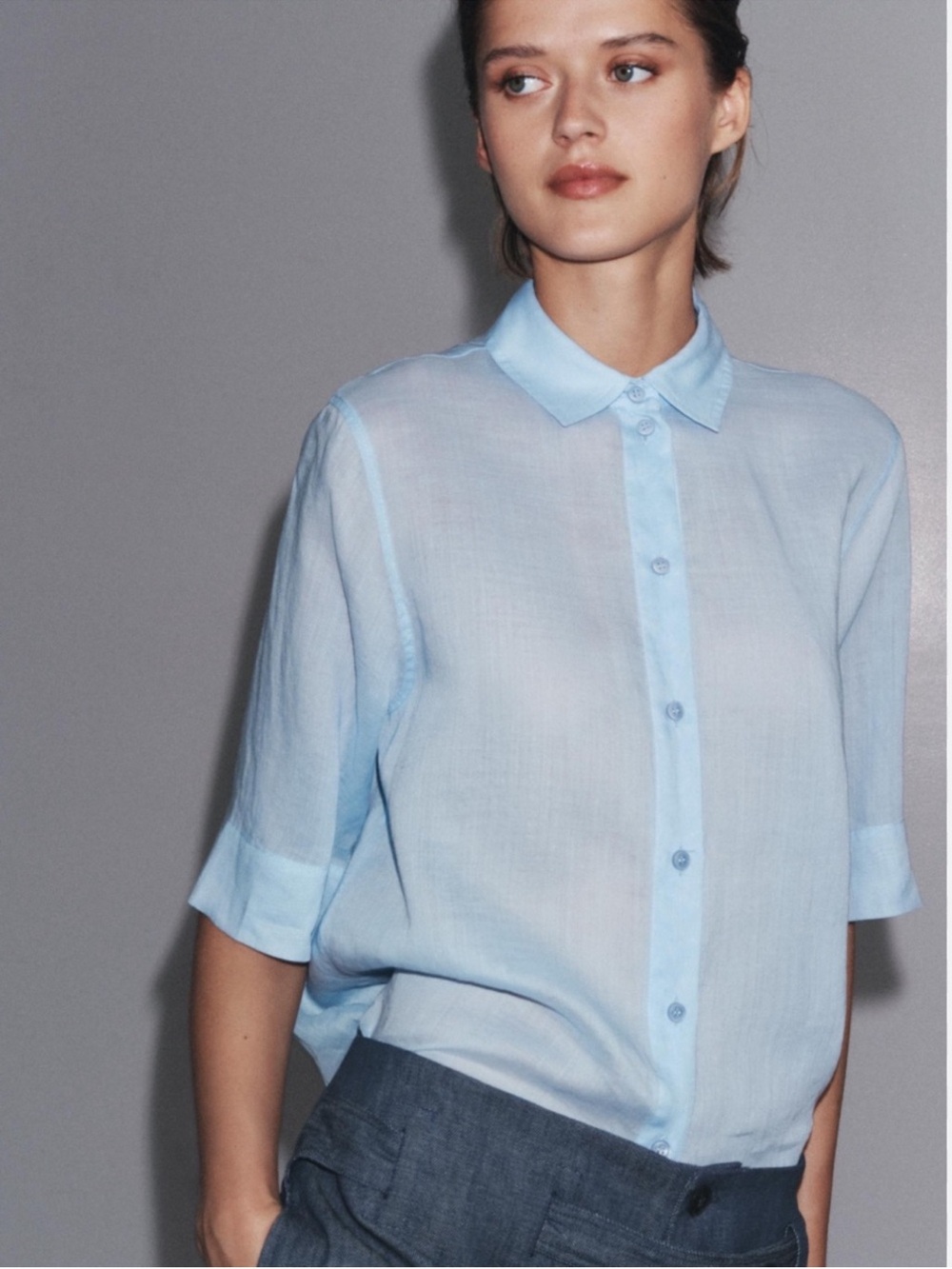 Zara Oversized Blue Ramie Shirt